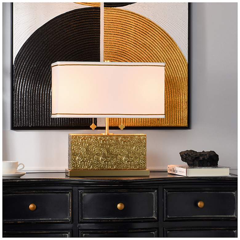 Image 1 Tamara Day Eleanora 17" High Hammered Steel Table Lamp With Off-White Shade