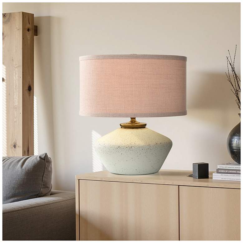 Image 1 Tamara Day Gwendolyn 18"H White & Gold Table Lamp With Textured Pink Shade