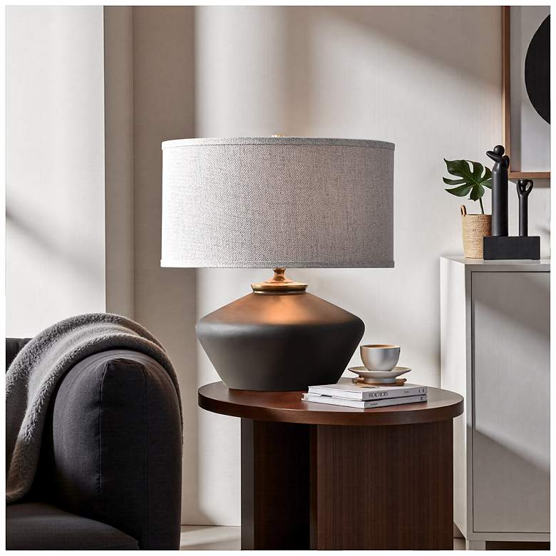 Image 1 Tamara Day Gwendolyn 18" High Matte Black Table Lamp With Grey Shade