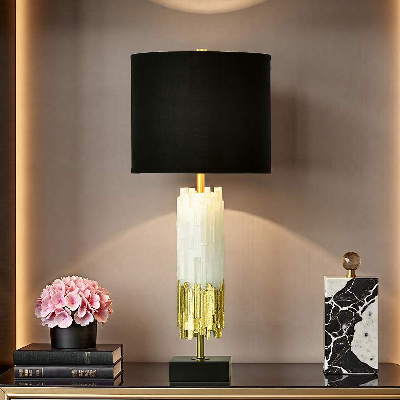 Image 1 Tamara Day Jasper 33"H Black, White & Gold Leaf Table Lamp With Black Shade