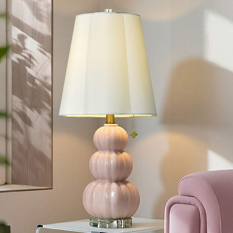 Image 1 Tamara Day Ophelia 26"H Small Pink Peony Table Lamp With Off-White Shade