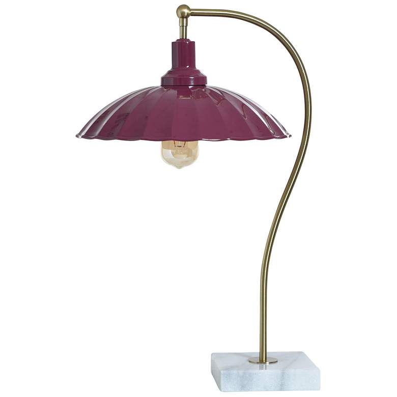 Image 1 Tamara Day Penelope 24"H Brass & Marble Table Lamp With Burgundy Shade