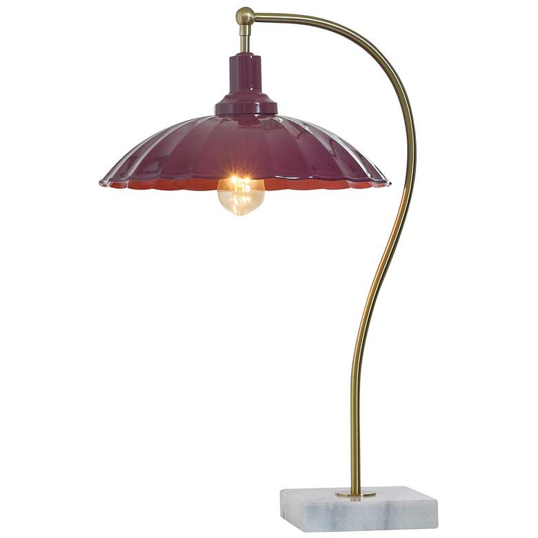 Image 2 Tamara Day Penelope 24"H Brass & Marble Table Lamp With Burgundy Shade more views