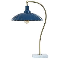 Tamara Day Penelope 24"H Brass & White Marble Table Lamp With Navy Shade