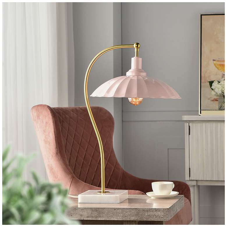 Image 1 Tamara Day Penelope 24"H Brass & White Marble Table Lamp With Pink Shade