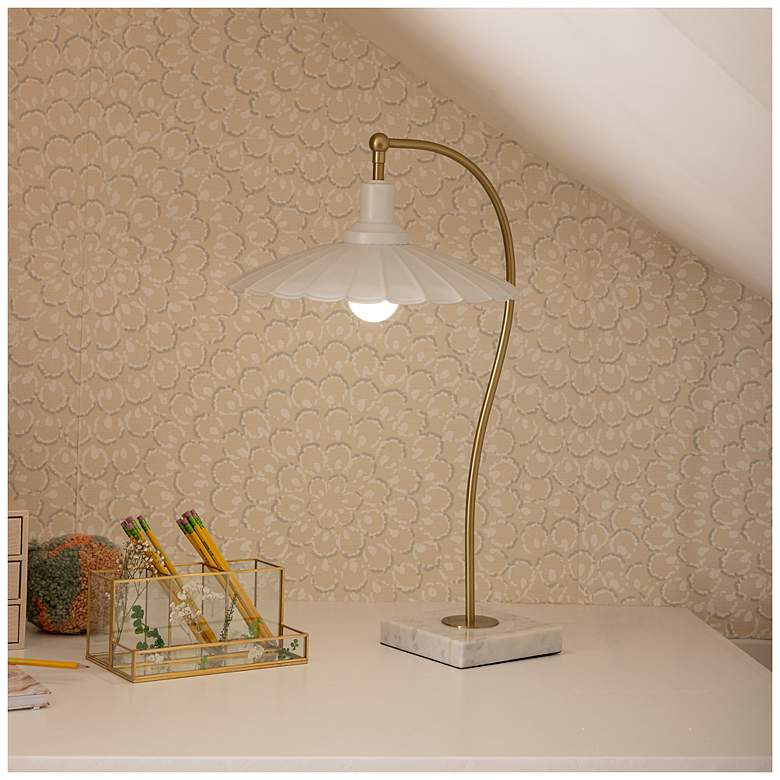 Image 1 Tamara Day Penelope 24"H Brass & White Marble Table Lamp With White Shade