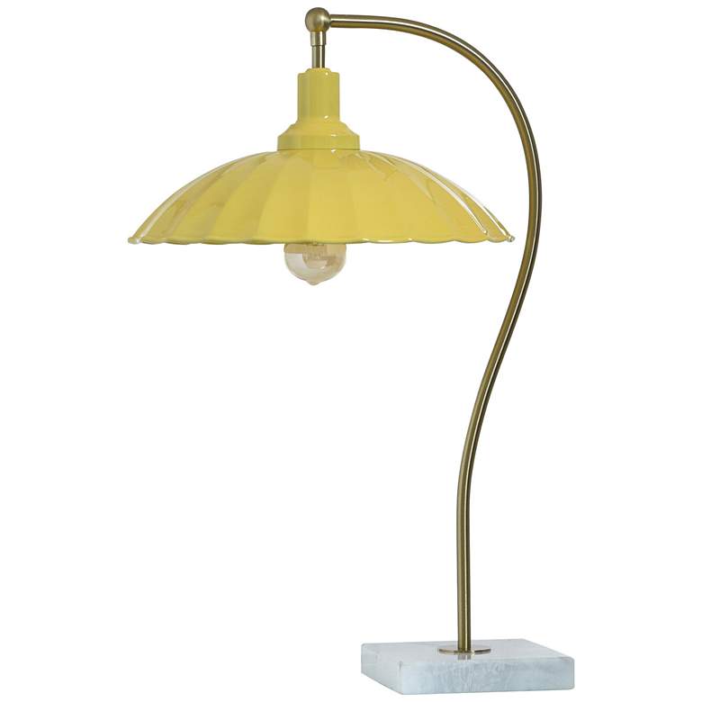 Image 1 Tamara Day Penelope 24"H Brass & White Marble Table Lamp With Yellow Shade