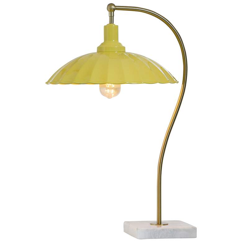 Image 2 Tamara Day Penelope 24"H Brass & White Marble Table Lamp With Yellow Shade more views