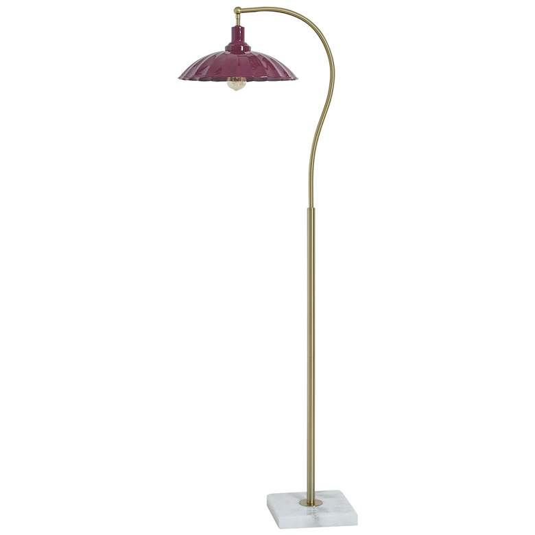 Image 1 Tamara Day Penelope 61"H White Marble & Brass Floor Lamp w/ Burgundy Shade