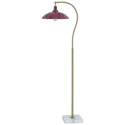 Tamara Day Penelope 61"H White Marble & Brass Floor Lamp w/ Burgundy Shade