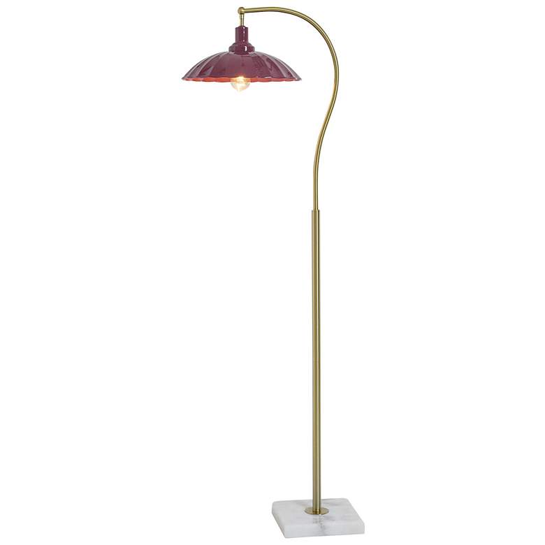 Image 2 Tamara Day Penelope 61"H White Marble & Brass Floor Lamp w/ Burgundy Shade more views