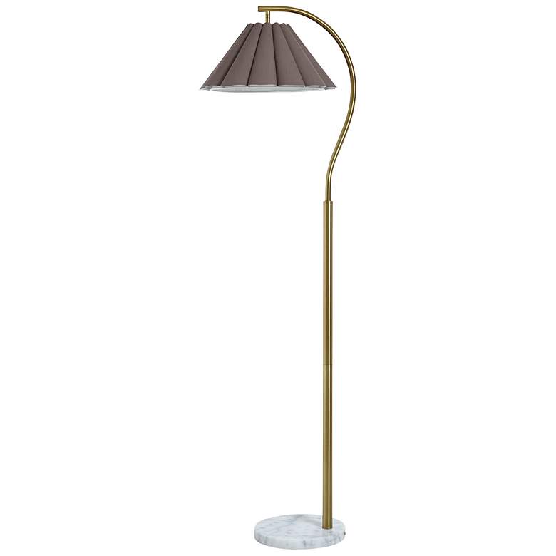 Image 1 Tamara Day Penelope 61"H White Marble & Brass Floor Lamp w/ Off-Brown Shade