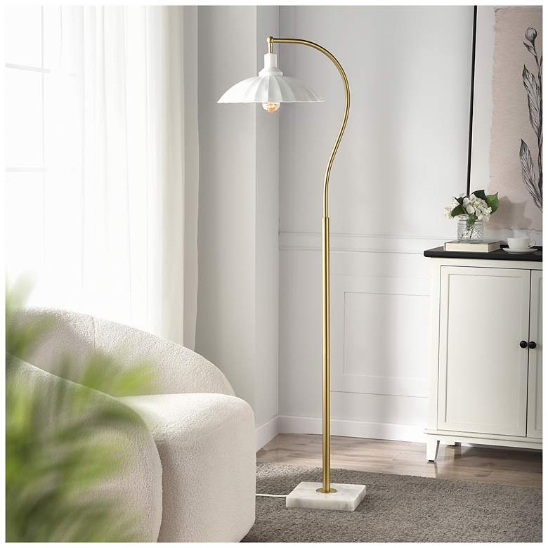 Image 1 Tamara Day Penelope 61"H White Marble & Brass Floor Lamp With White Shade