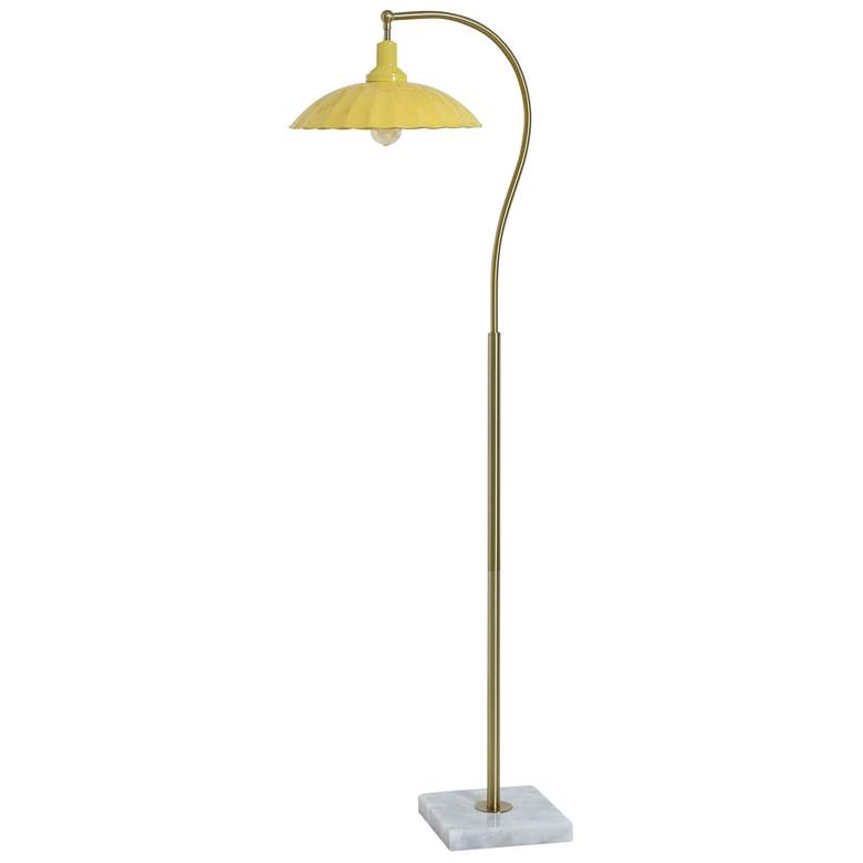 Image 1 Tamara Day Penelope 61"H White Marble & Brass Floor Lamp With Yellow Shade