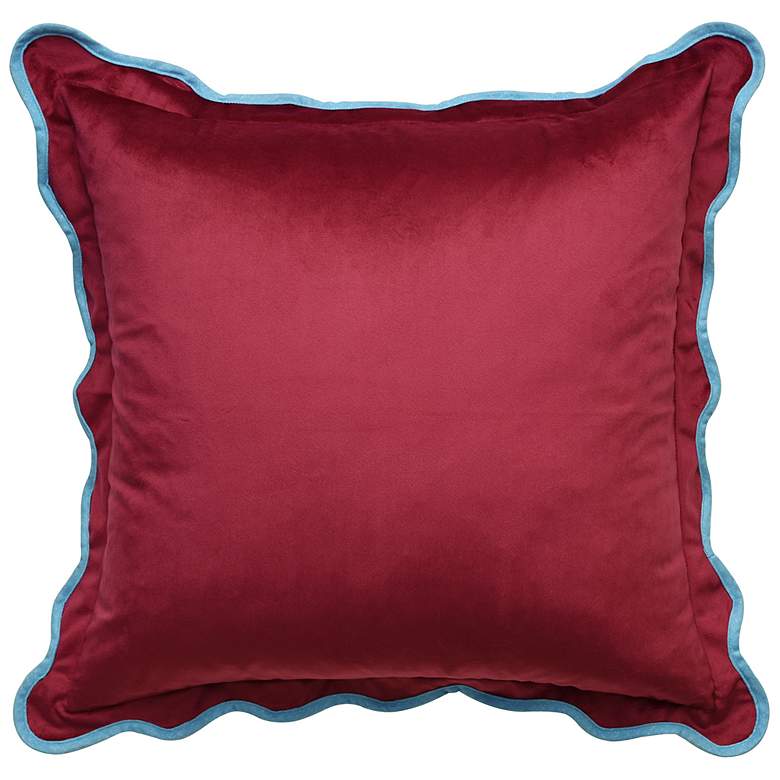 Image 2 Tamara Day Sophie 22" x 22" Deep Red & Light Blue Down Fill Pillow