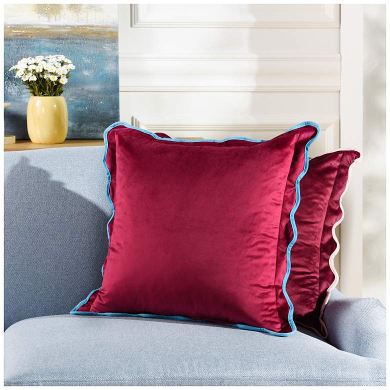 Image 1 Tamara Day Sophie 22" x 22" Deep Red & Light Blue Down Fill Pillow