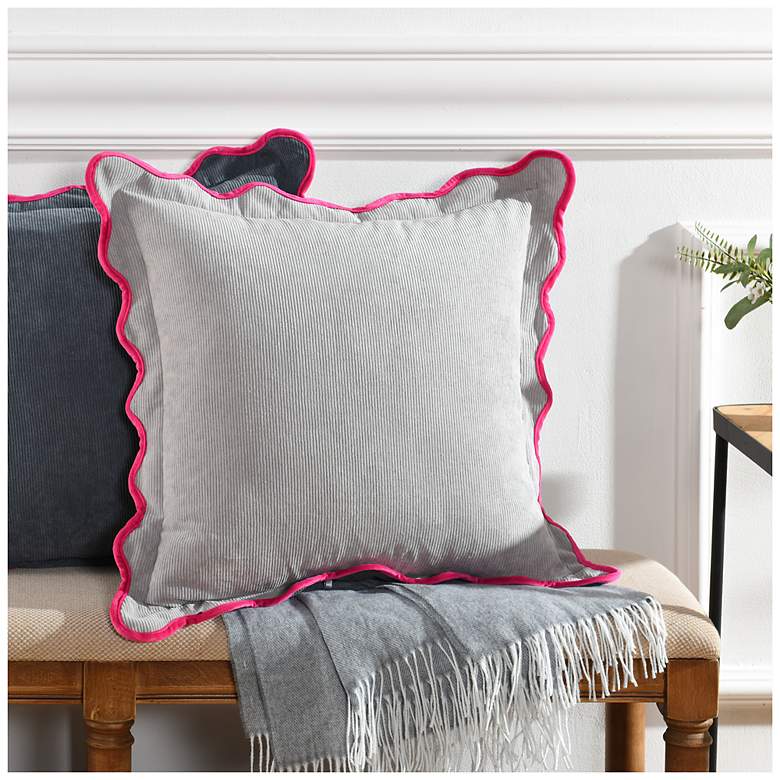 Image 1 Tamara Day Sophie 22" x 22" Light Grey, Charcoal & Hot Pink Down Pillow