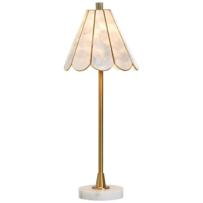 Image 2 Tamara Day Verity 26"H White Marble Table Lamp With Brass & Capiz Shade more views