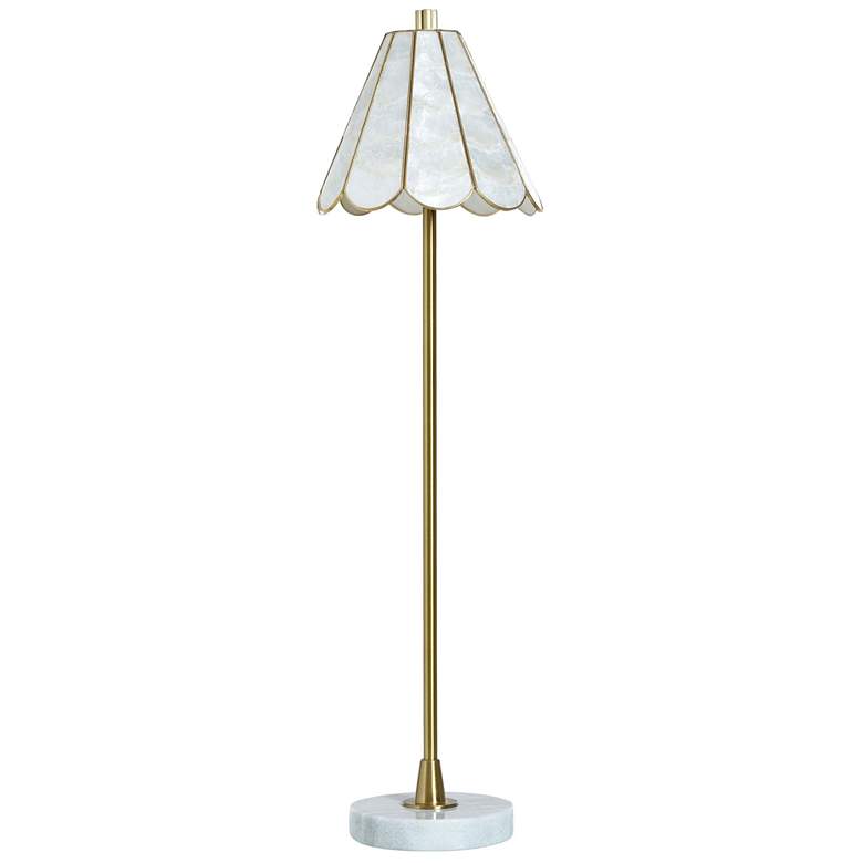 Image 1 Tamara Day Verity 36"H White Marble Table Lamp With Brass & Capiz Shade