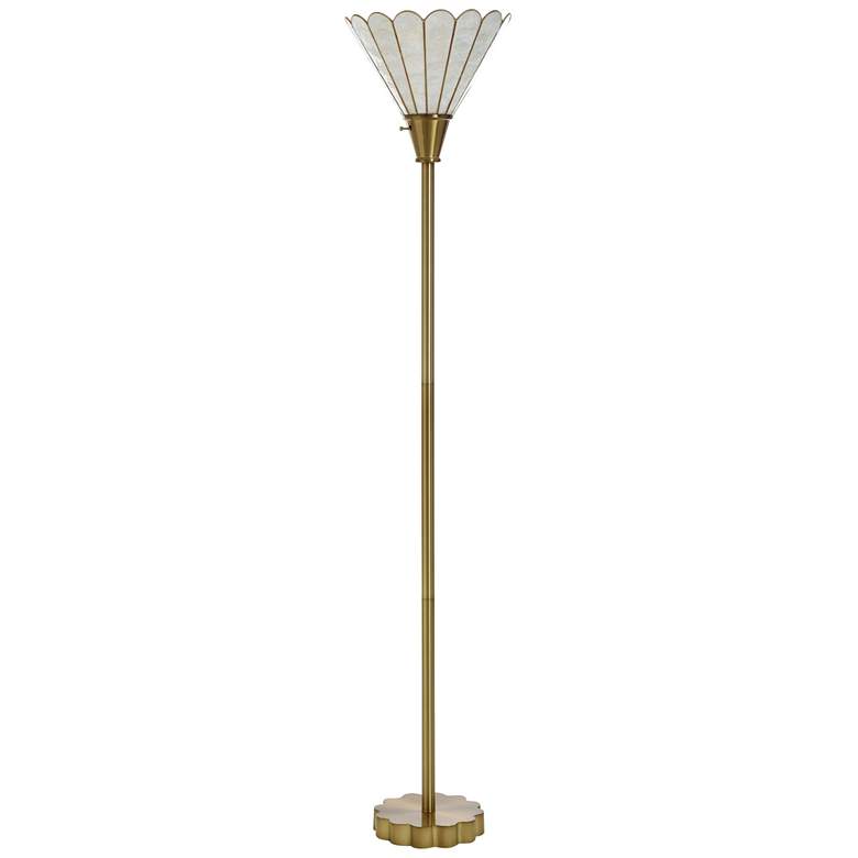 Image 1 Tamara Day Verity 71"H Brass Torchiere Floor Lamp With Brass & Capiz Shade