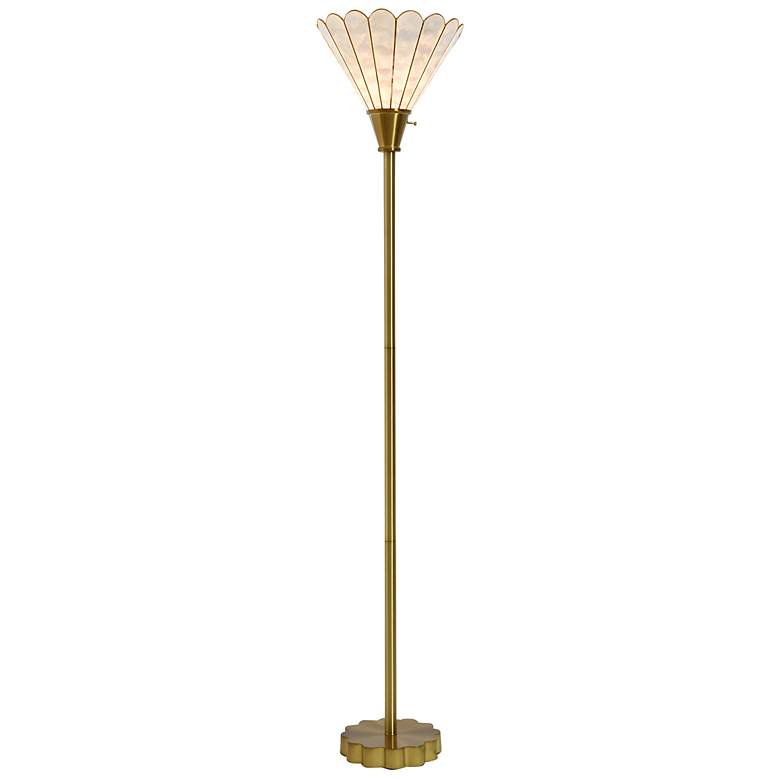 Image 2 Tamara Day Verity 71"H Brass Torchiere Floor Lamp With Brass & Capiz Shade more views