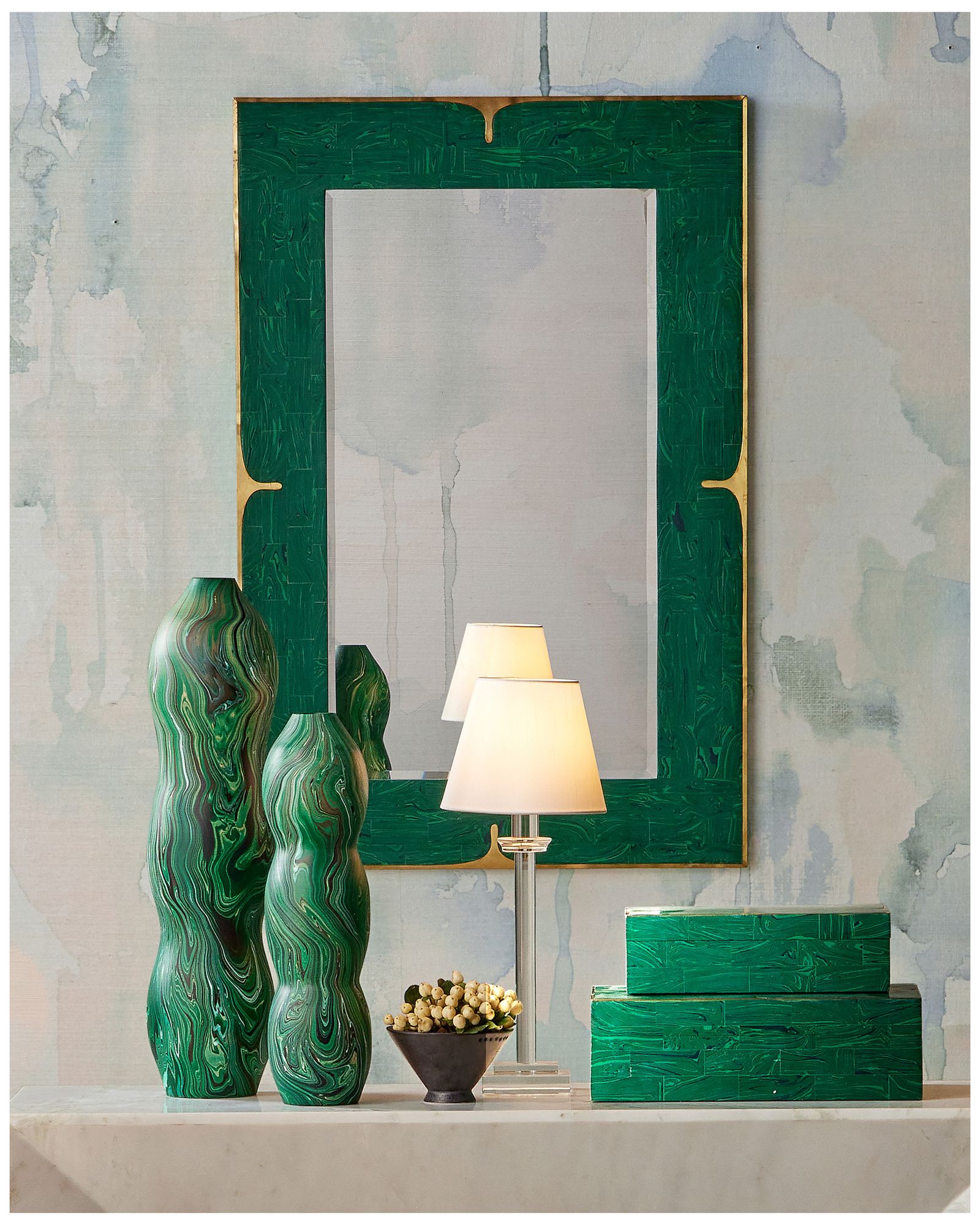 Image 6 Tamarind Marbleized Dark Green Small Vase more views