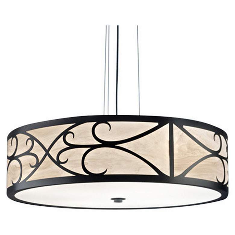 Image 1 Tambour 24 inch Wide Black and Faux Alabaster Pendant Triac LED