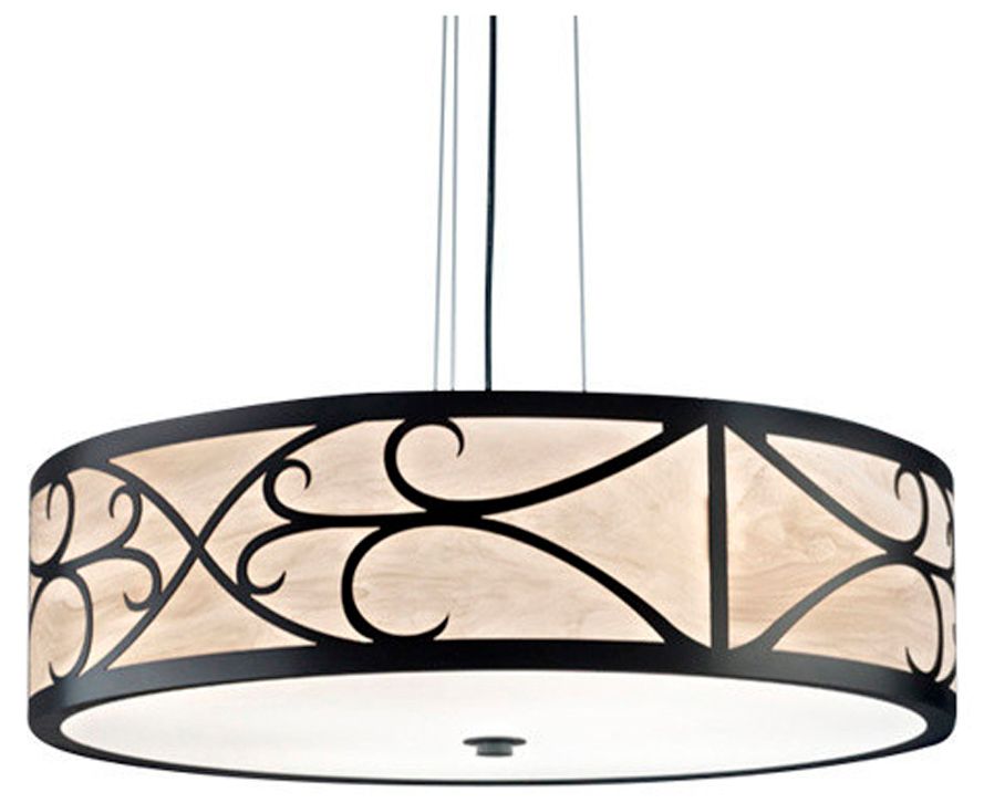 Tambour 24" Wide Black|Faux Alabaster Pendant 0-10V LED