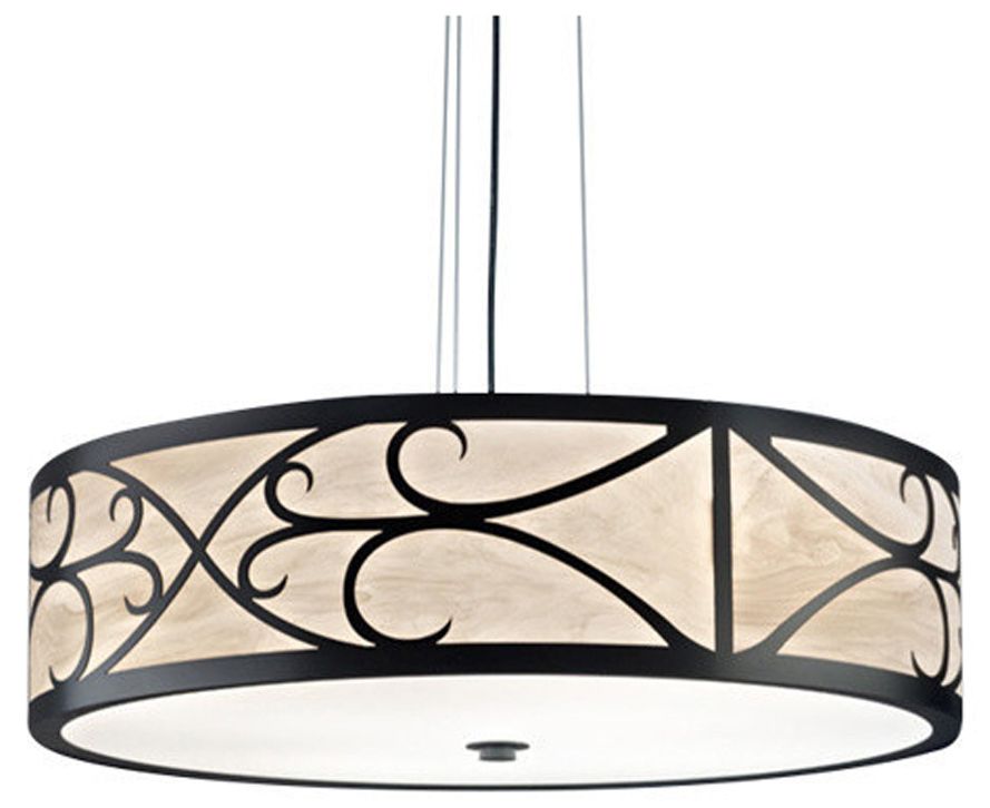 Tambour 24" Wide Black|Faux Alabaster Pendant LED Retrofit