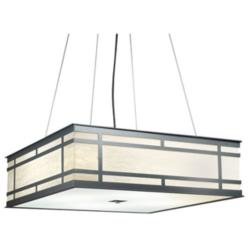 Tambour 24&quot;W Dark Iron and Faux Alabaster Pendant 0-10V LED