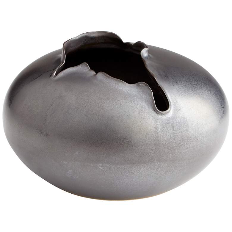 Image 1 Tambra Medium 10" High Black Metal Ceramic Vase