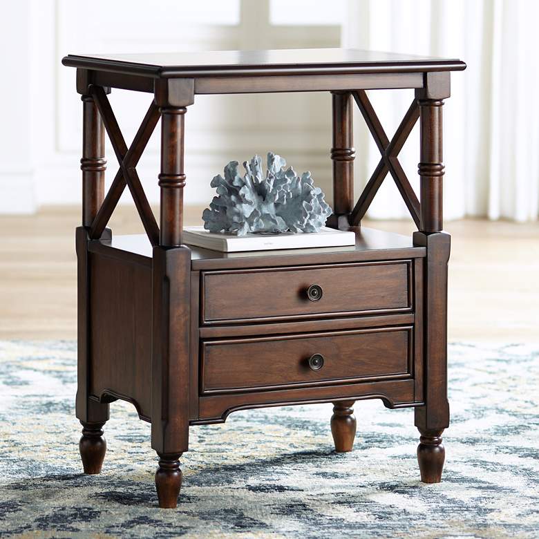 Image 1 Tamryn 24 inch Wide Brown Cherry 2-Drawer Accent Table