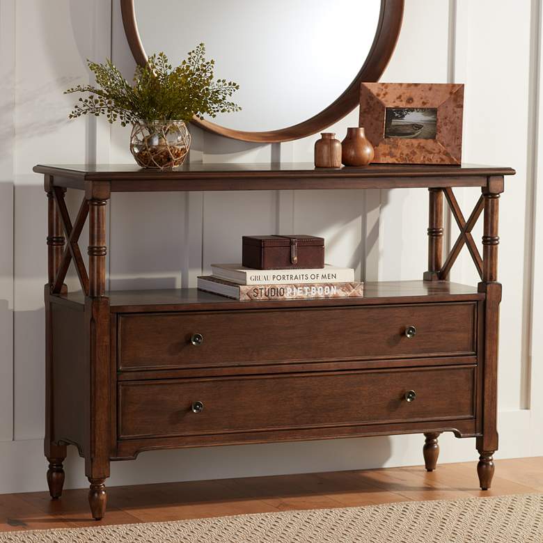 Image 1 Tamryn 48 inch Wide Brown Cherry 2-Drawer Console Table