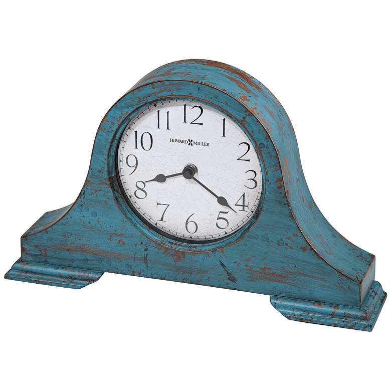 Image 1 Tamson 13 3/4 inch Wide Weathered Teal Blue Mantel Clock