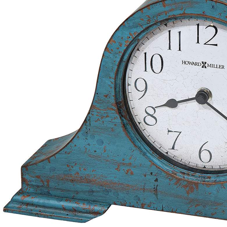 Image 2 Tamson 13 3/4 inch Wide Weathered Teal Blue Mantel Clock more views