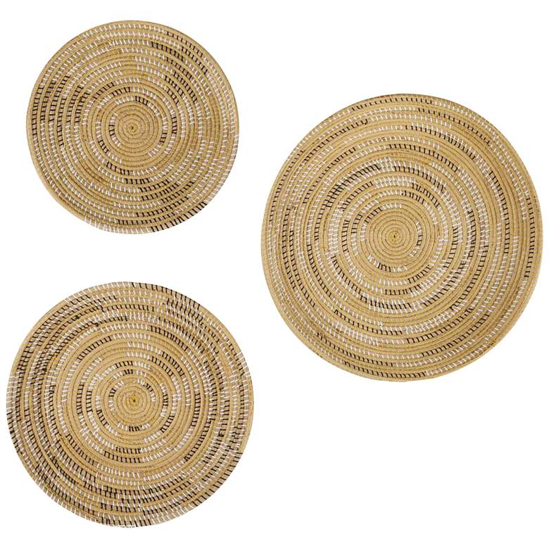 Image 1 Tan and Brown Abstract Seagrass 3-Piece Round Wall Art Set
