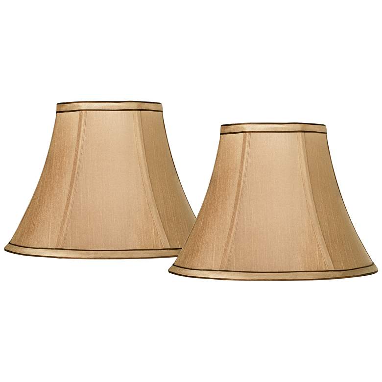 Image 1 Tan and Brown Trim Set of 2 Bell Lamp Shades 6x12x9 (Spider)