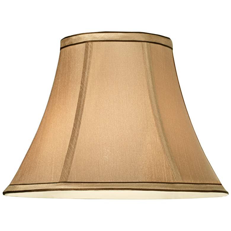 Image 3 Tan and Brown Trim Set of 2 Bell Lamp Shades 6x12x9 (Spider) more views