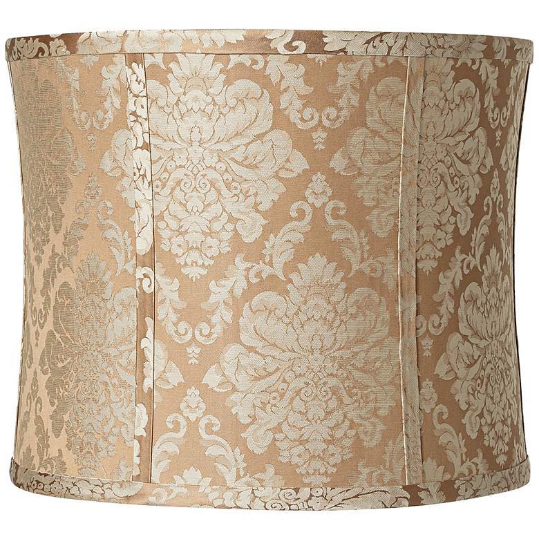 Image 1 Tan and Taupe Damask Drum Lamp Shade 13x13x11 (Spider)