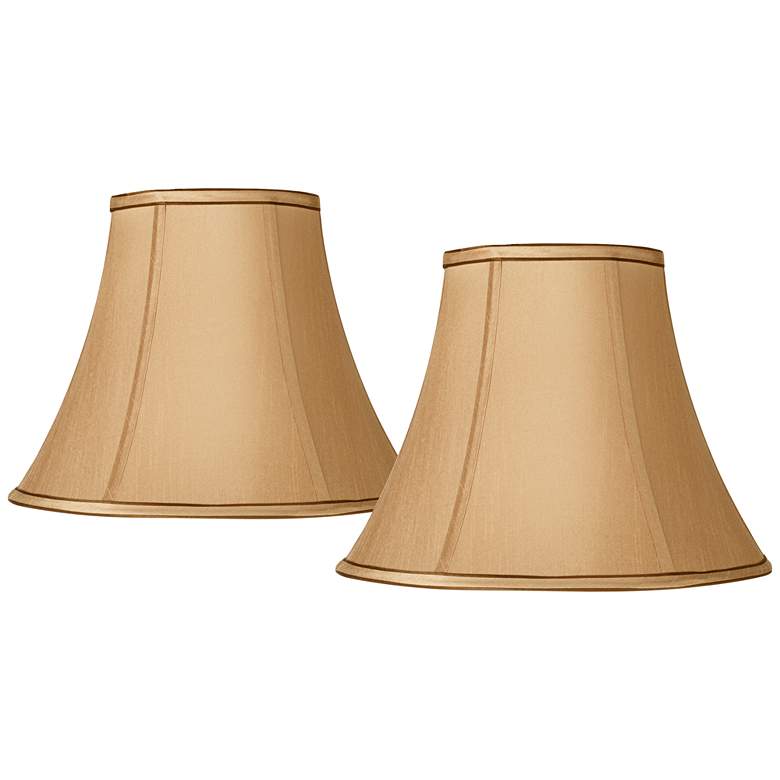 Image 1 Tan Brown Fabric Set of 2 Bell Lamp Shades 7x14x11 (Spider)