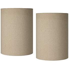 Image1 of Tan Cotton Set of 2 Cylinder Lamp Shades 8x8x11 (Spider)