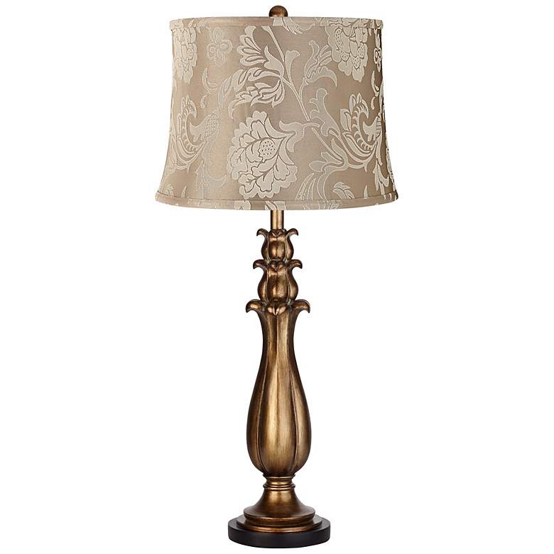 Image 1 Tan Damask Dark Gold Tulip Table Lamp