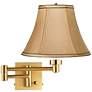 Tan Fabric Bell Alta Square Warm Gold Plug-In Swing Arm Wall Light