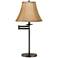 Tan Fabric Bell Shade Bronze Swing Arm Desk Lamp