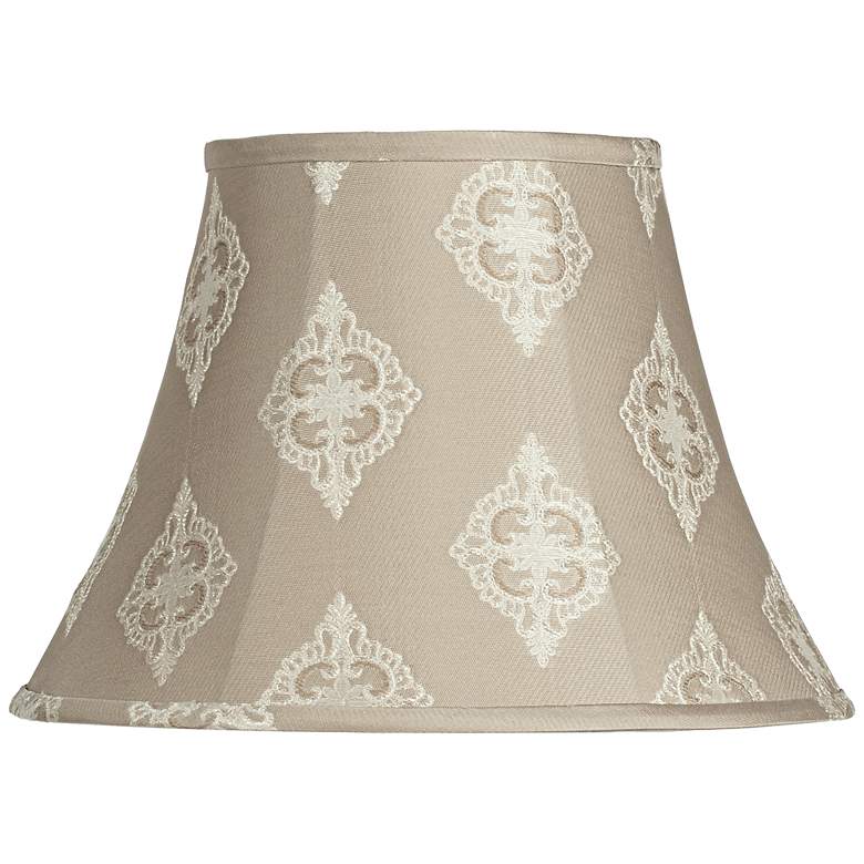 Image 1 Tan Floral Embroidered Bell Shade 8x15x11 (Spider)
