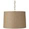 Tan Woven 16" Wide Antique Brass Shaded Pendant Light