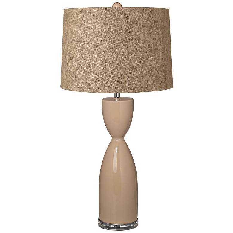 Image 1 Tan Woven Shade Sand Ceramic Hourglass Table Lamp