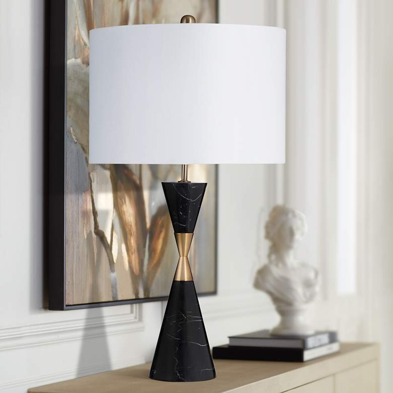 Image 1 Tana 27" High Black Cone-Shaped Marble Table Lamp