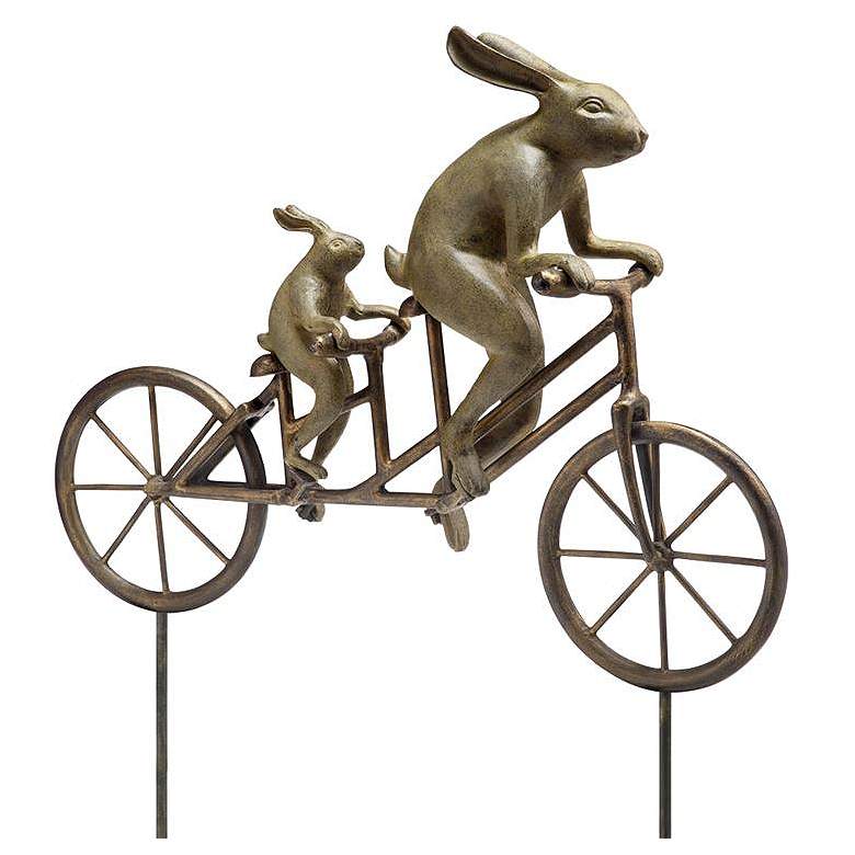 Image 1 Tandem Bicycle Bunnies 28 1/2" High Aluminum Garden Statue