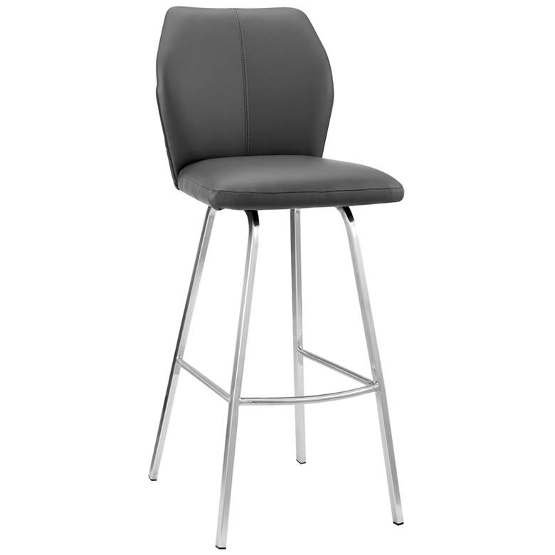 Image 1 Tandy 26 in. Barstool in Brushed Stainless Steel Finish, Gray Faux Leather